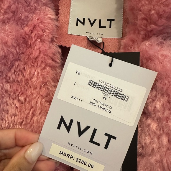 NVLT Dusty Pink Faux-Shearling Moto Jacket - Picture 4 of 7